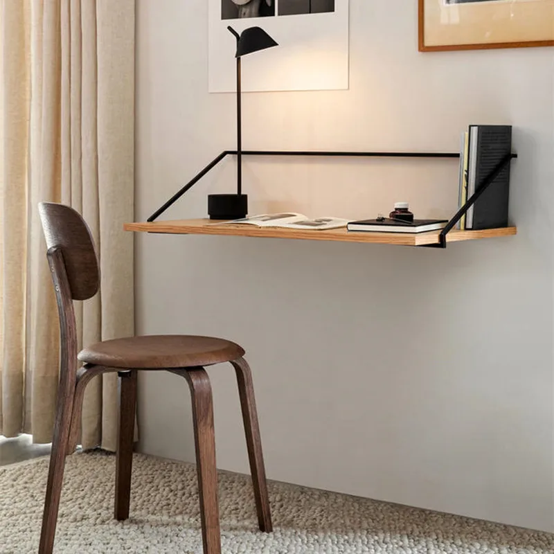 Modern Multifunctional Wall-mounted Desk Solid Wood Home Study Desk Oak Lightweight Wall Reading Bookshelf Laptop Desk