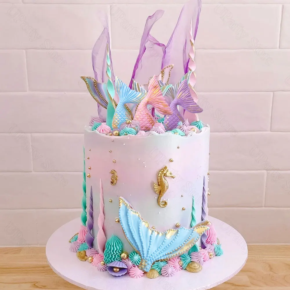 Cake Toppers Cake Decorations Birthday Party Supplies Party Decorations Mermail Cake Decoration Glitter Soft Ceramic Mermail Tail For Girls Birthday Baby Shower Party