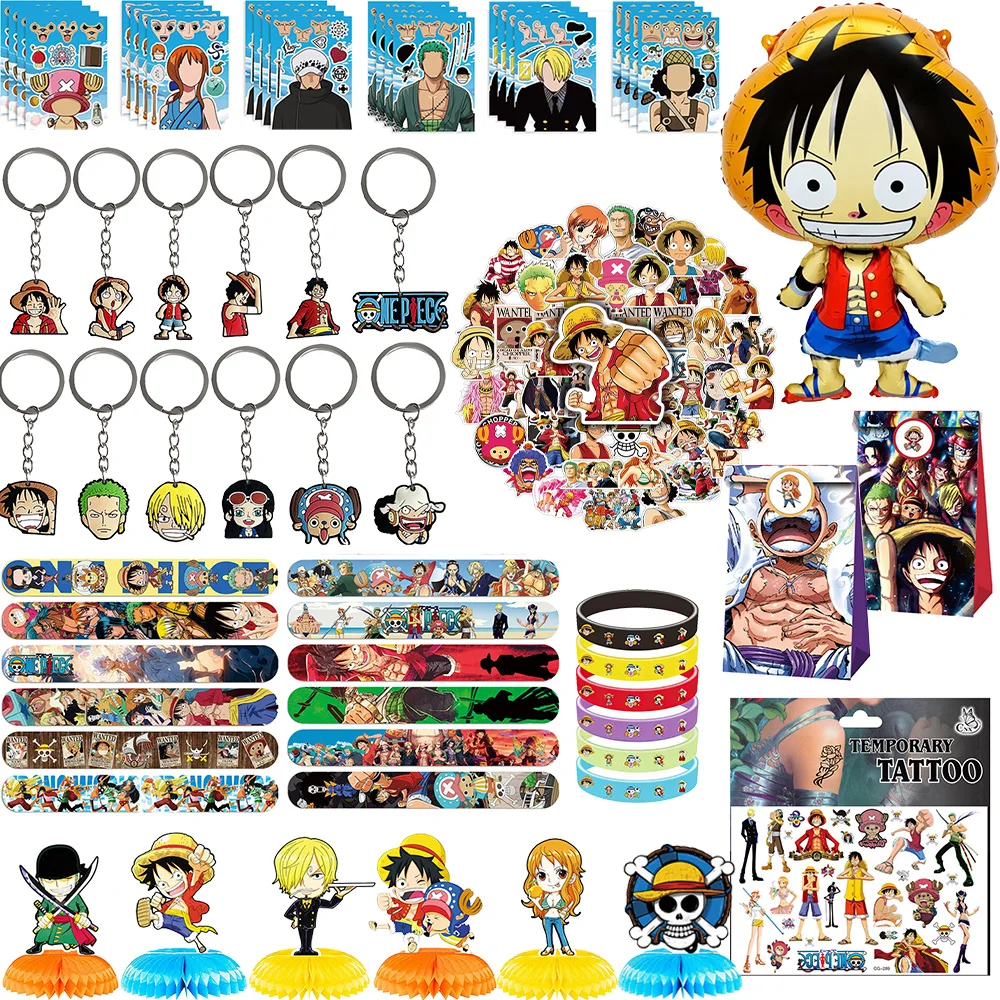 One Piece Anime Figuren Aufkleber Schlüsselanhänger Luftballons One Piece Anime Party-Set One Piece Themen-Geschenke für Gäste Babyparty