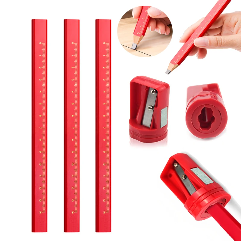 مجموعة أقلام النجارة، مجموعة أقلام تحديد مخصصة للعمال، قلم برأس مسطح، خطوط رسم خشبية، مبراة أقلام رصاص بفتحة واحدة للنجار