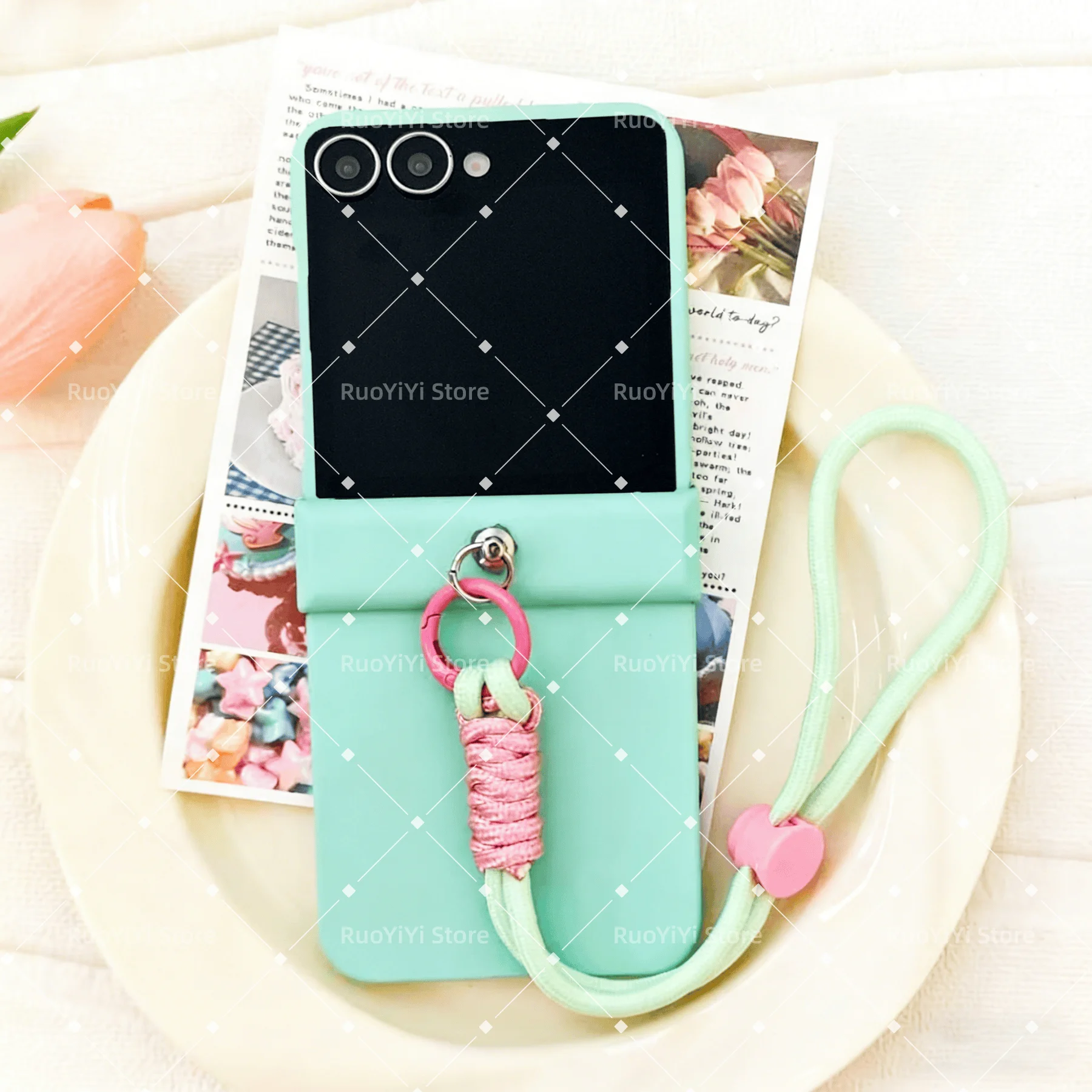 Korean Cute Candy Color Portable Rope Phone Case - Shockproof Cover