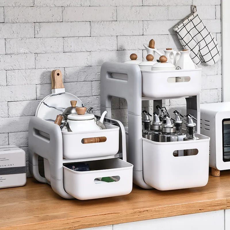 

Kitchen Storage Rack Countertop Drawer Seasoning Rack Bathroom Toiletries Double Layer Storage Sink