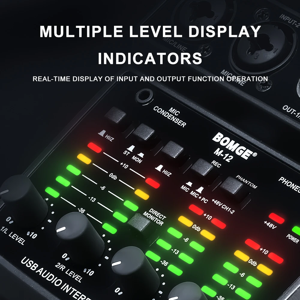 M-12 2 channels USB Audio Interface XLR Mic USB Sound Card for PC Recording Studio Plug&Play