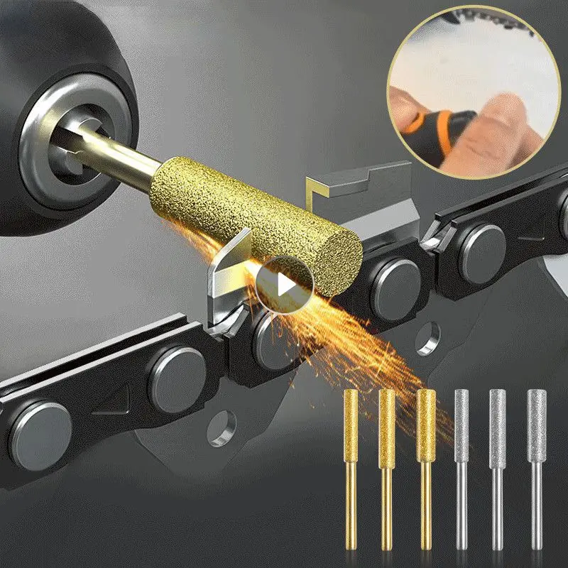 3PCS Diamond Coated Cylindrical Burr 4/4.8/5.5mm Chainsaw Sharpener Stone File Chain Saw