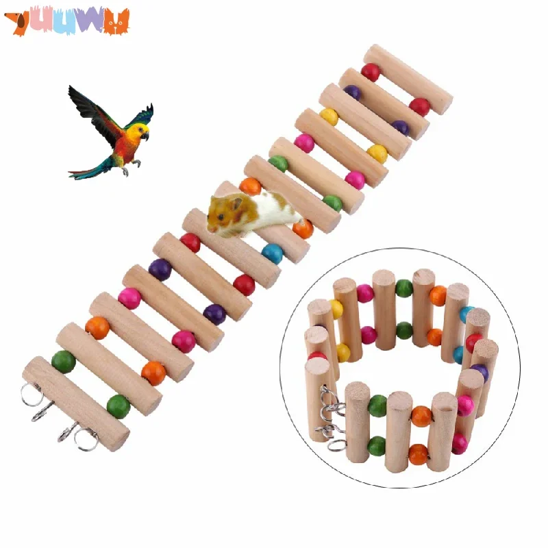 나무 햄스터 계단 햄스터 장난감, 나무 사다리, 무지개 계단 앵무새 장난감, 그네 새 케이지, 기니피그 액세서리, 쥐 장난감 