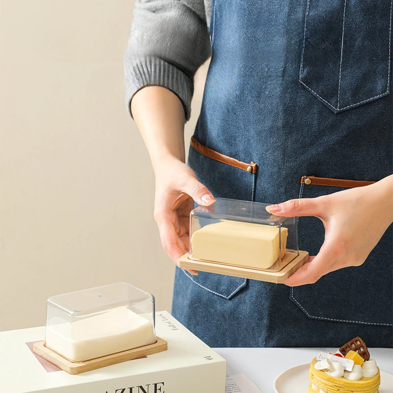Butter Dish Nordic Countertop Bamboo Butter Dish Plate with Transparent Acrylic Lid Kitchen Storage Butter Container Box Tableware