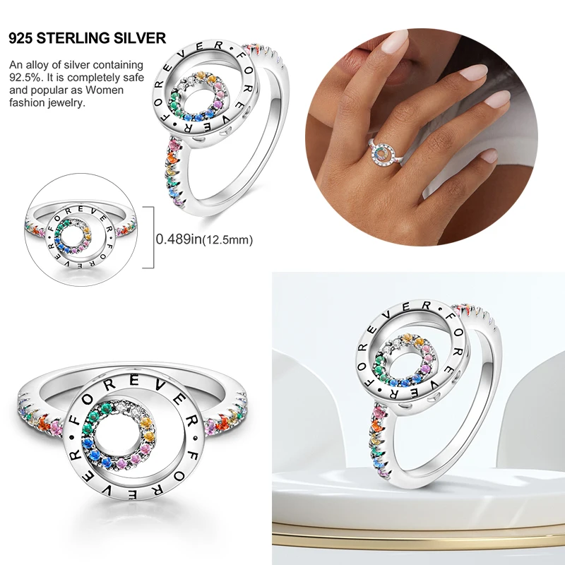 Silver Ring 925 Sterling Silver Blue Zircon For Women Wedding Engagement Gift