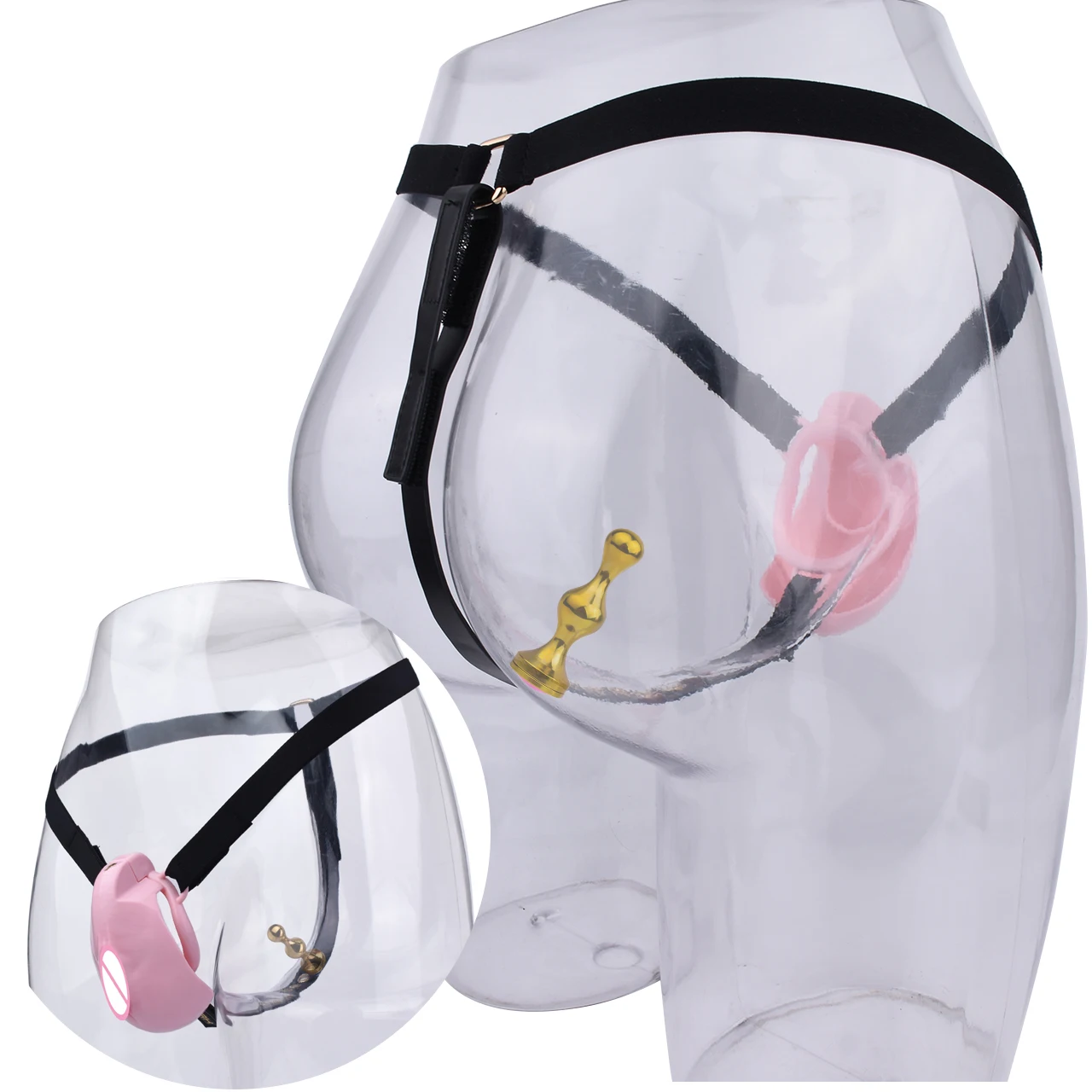 FRRK Full Cover Pussy Hole Plastic Chastity Cage with Strapon Elastic Belt in Gift Box Vagina Texture Cock Lock BDSM Sex Toys