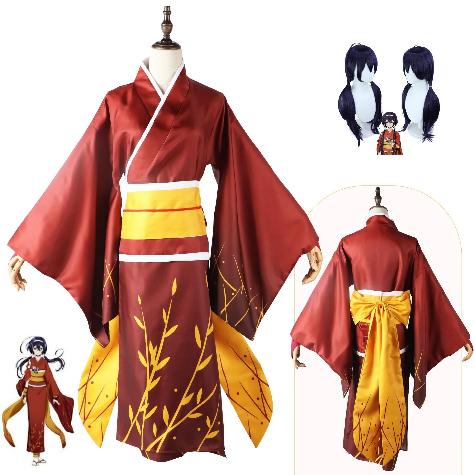 

Anime Bungo Stray Dogs Izumi Kyouka Cosplay Costume Wig Adult Women Japanese Kimono Yukata Uniform Dress Halloween Party Outfit