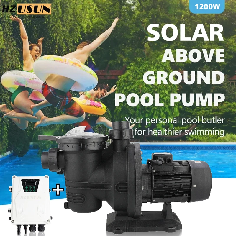 

HZUSUN 1.5 HP Solar Powered Energy Saving Pool Pump Outdoor In/Above Ground Portable Water Booster Pool Cleaner Spa Pumps Set Up