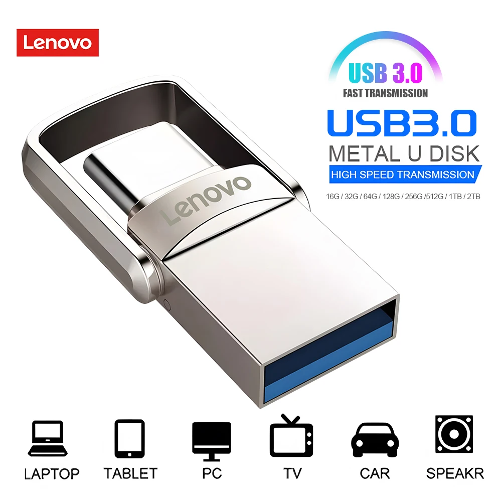 

Usb-флеш-накопитель Lenovo 2 в 1, 256 ГБ, Usb 3,0