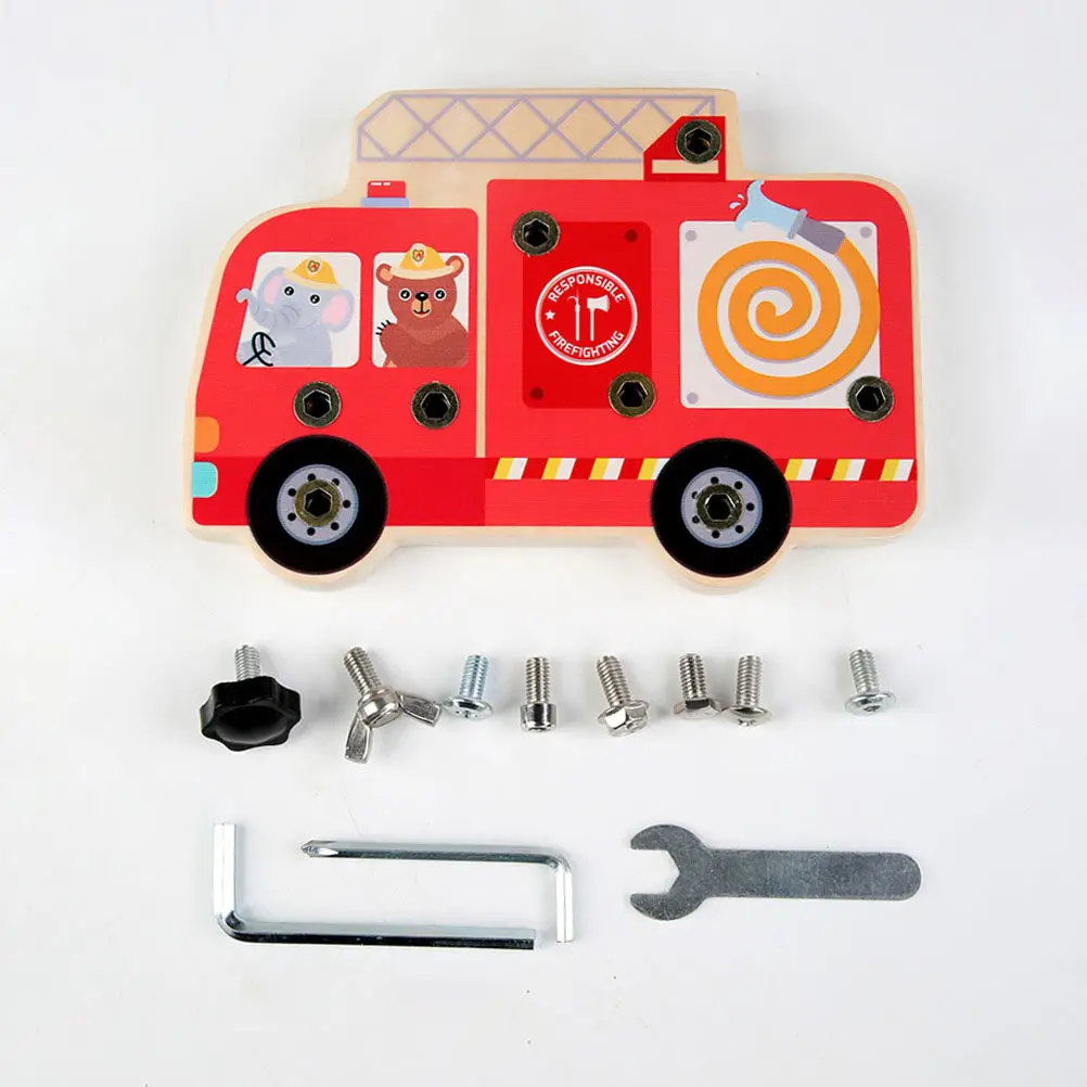 1세트 나사 너트 인지 보드 나무 드라이버 교육용 장난감 경량 휴대용 어린이 조기 학습 소방차