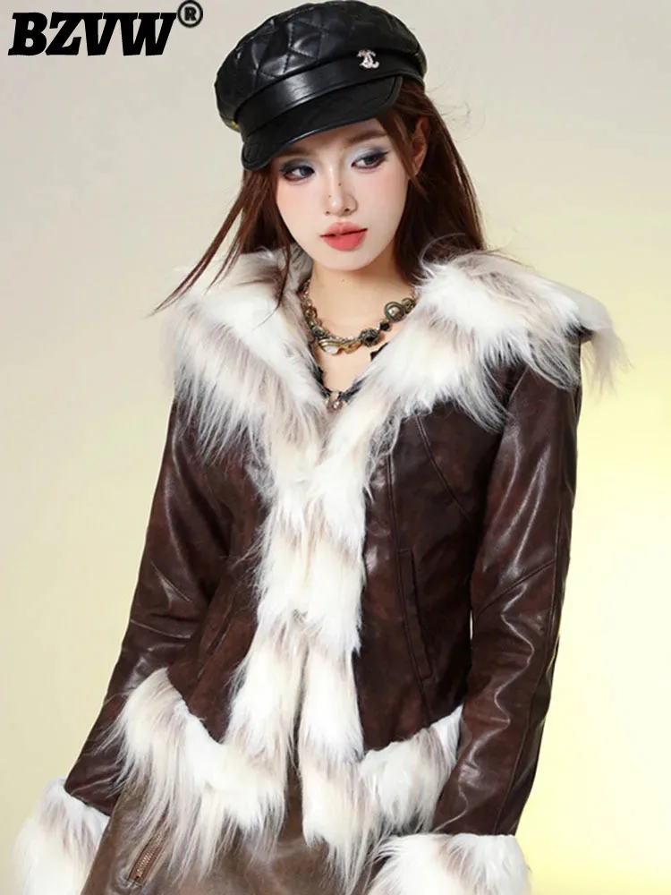 

BZVW Fur Patchwork Short Jacket For Women Clothing 2024 Spring Autumn New Trend Designer Trendy Casual Jacket Female 25X4310