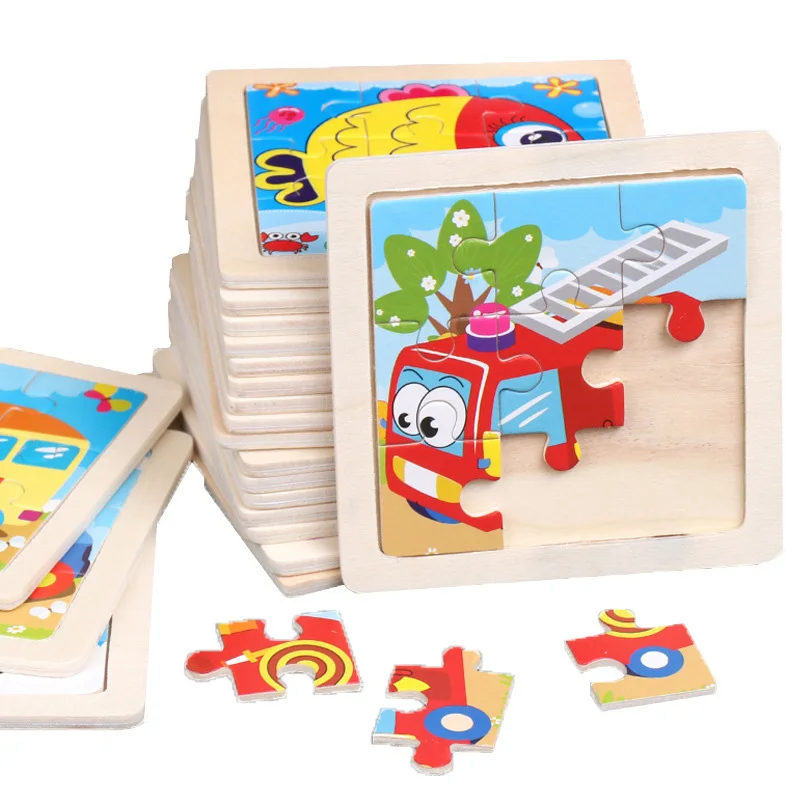 

11X11CM Kids Wooden Puzzle Toy Vehicle Animal Jigsaw Cartoon Animal Traffic Montessori Educational Toys Puzzles for Kids Gifts