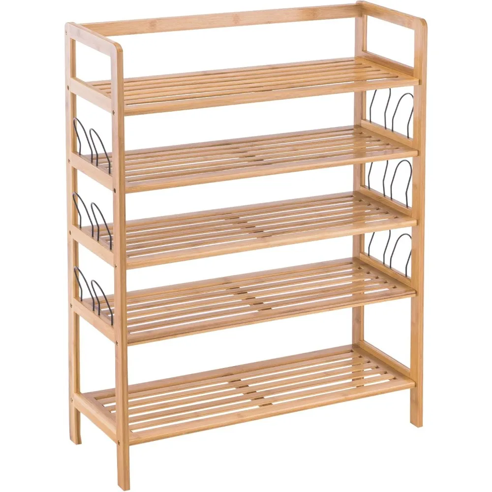 Shoe Rack,5 Tier Wooden Shoe Shelf Storage Organizer,Perfect for Entryway,Hallway,Closet or Living Room (Natural Bamboo)