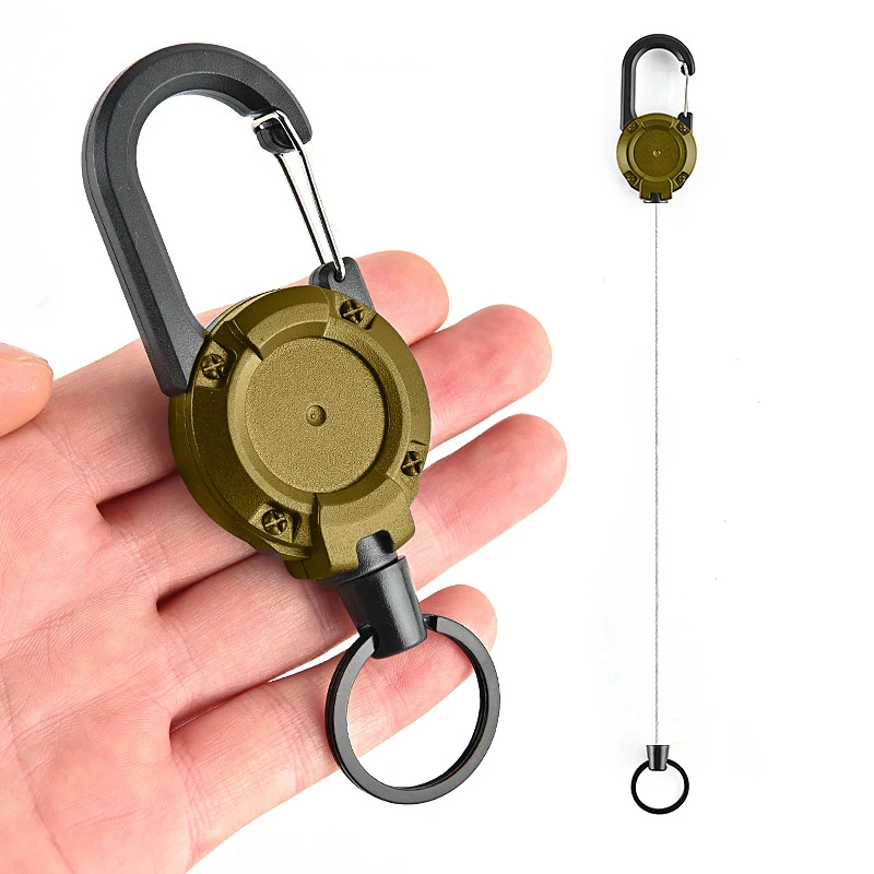 1PC New Outdoor Automatic Retractable Wire Rope Luya Anti-theft Tactical Keychain Telescopic Keychain Retractable Hook Tool