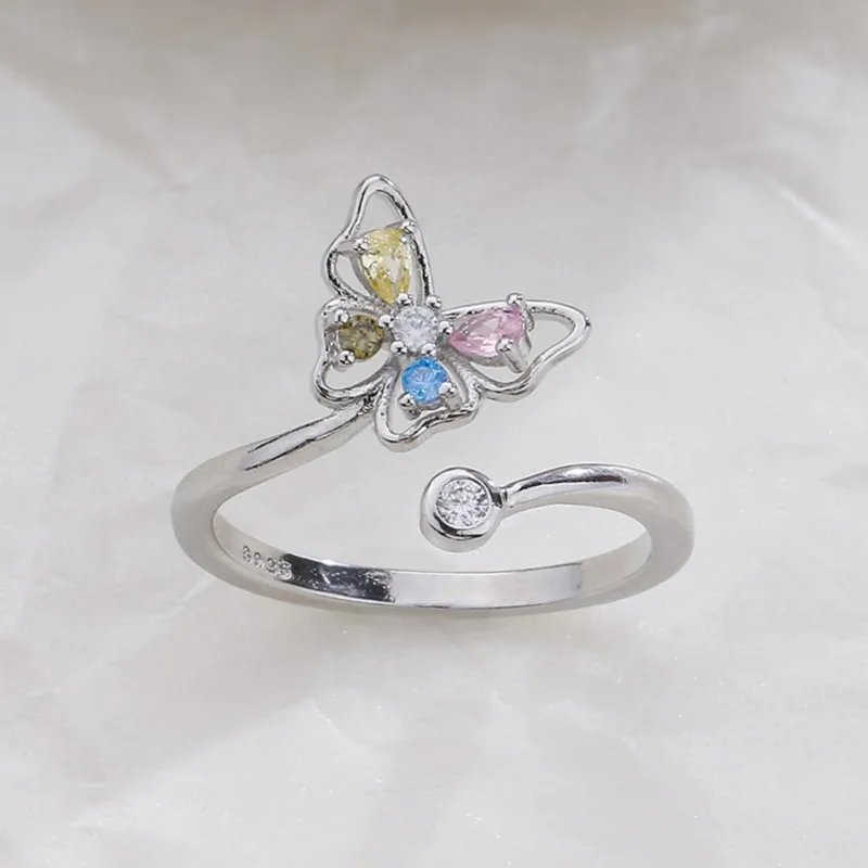 Butterfly Design Colorful Zircon Jewelry Set for Women Necklace Bracelet Earrings Ring Sweet Gift For Daily Wear Party Jewelry