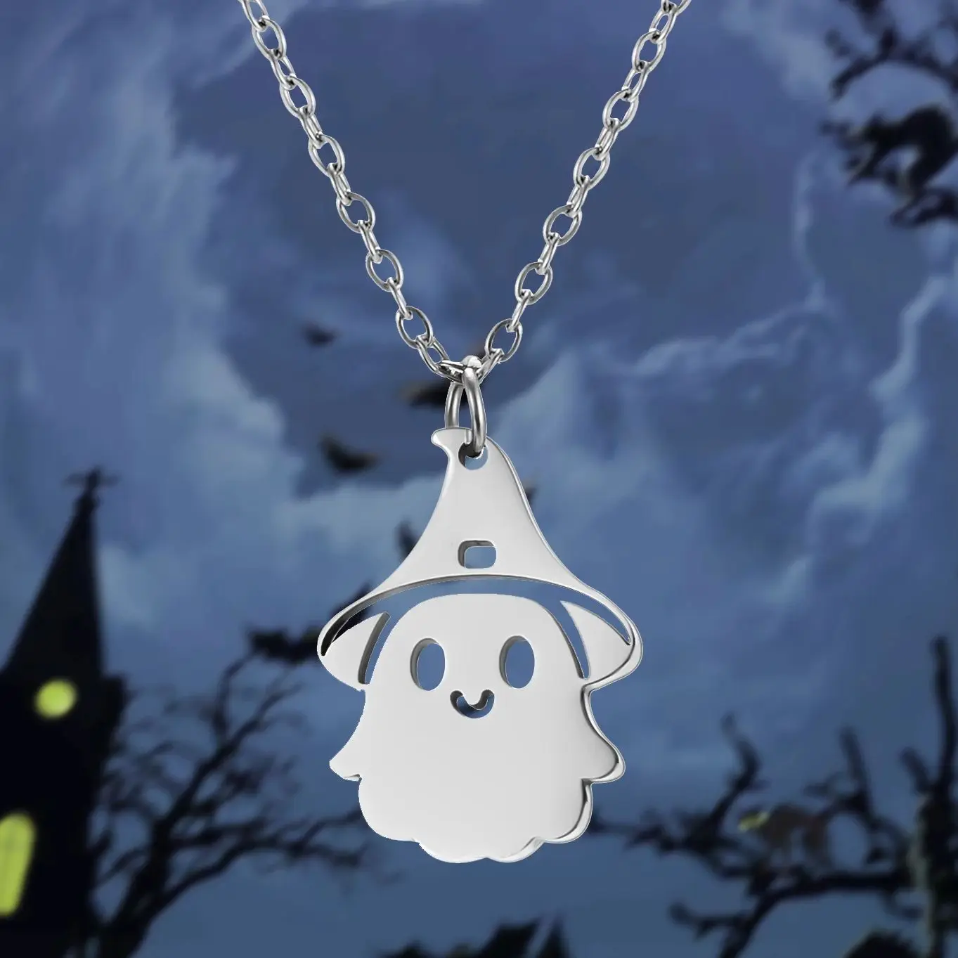 Mode Edelstahl Halloween Anhänger Halskette für Frauen Männer schwarze Katze Geist Spinne Kürbis Halskette Freundschaft Schmuck Geschenk