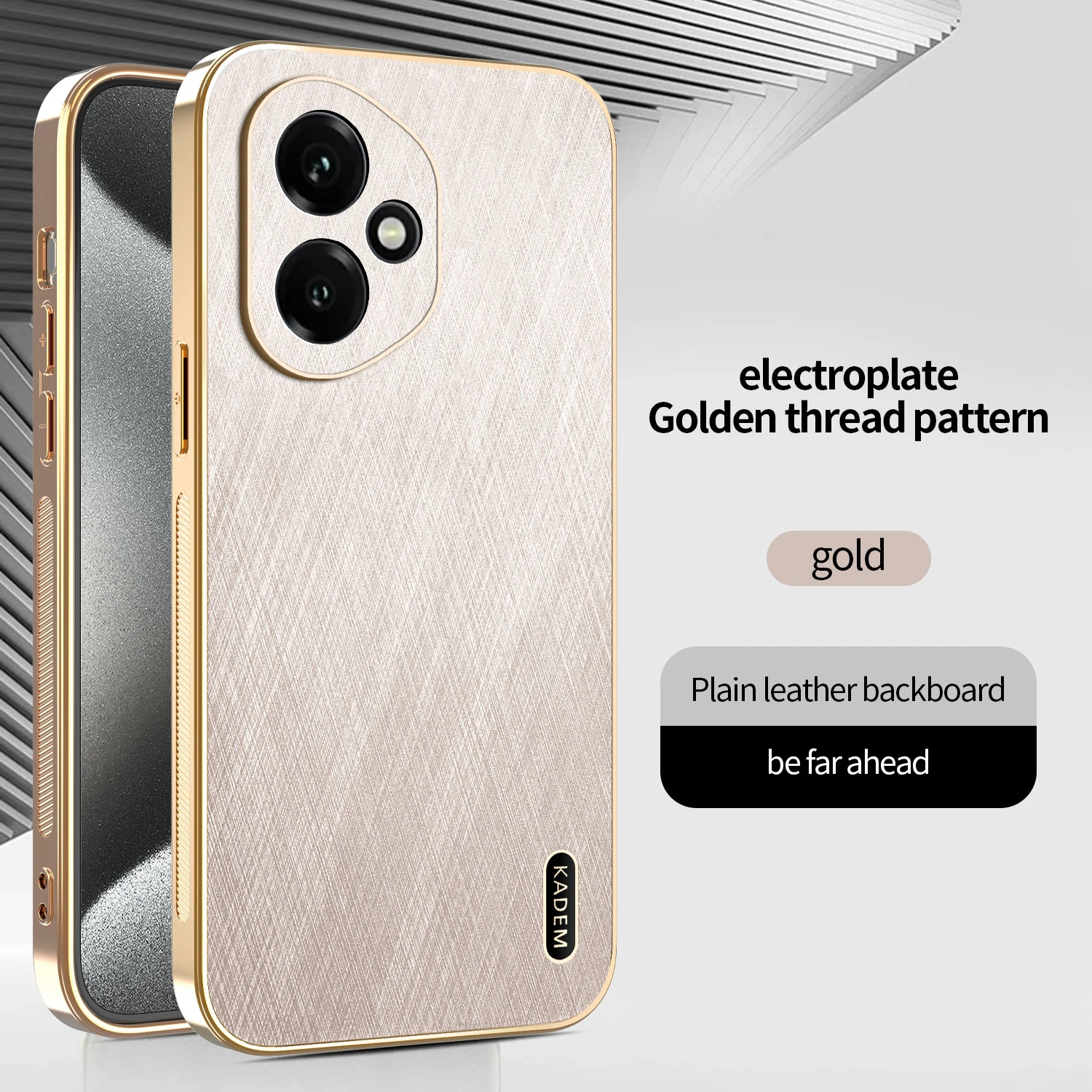 Gold Thread Textured Phone Case with Full Lens Protection and Anti-Fingerprint Features