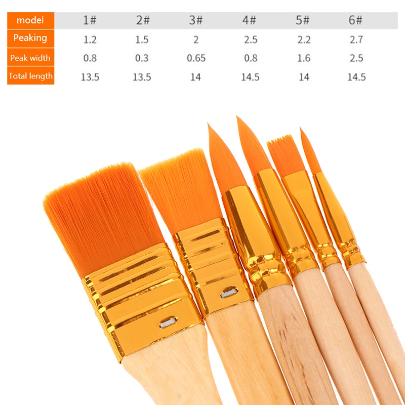 6pcs 메모리 나일론 페인트 브러쉬 세트 아크릴 오일 드로잉 수채화 나무 그림 브러쉬 도구 미술 용품