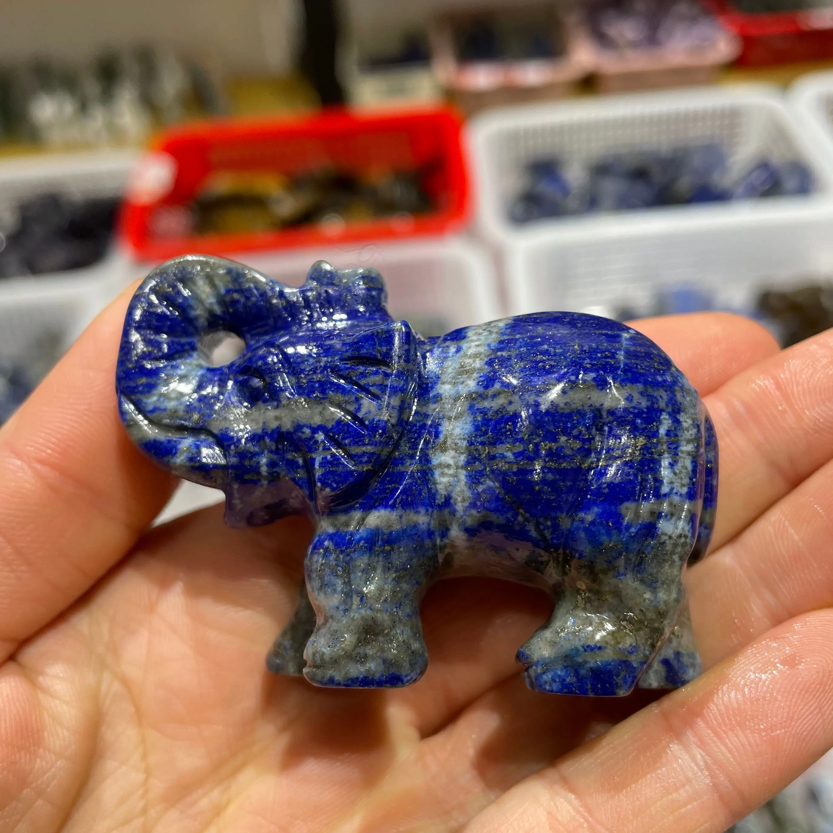 

7cm Natural Lapis Lazuli Crystal Stone Elephant Hand Carved Animal Figurine Energy Crafts Home Decoration As Gift 1pcs