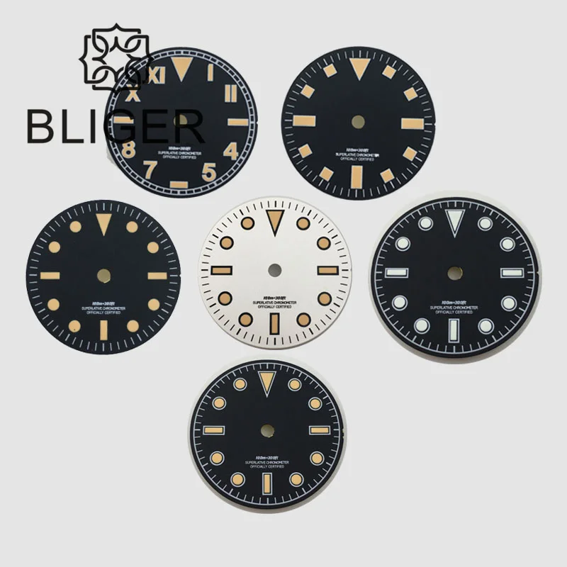 

Циферблат BLIGER 29 мм, светящийся циферблат, черный, белый циферблат, оранжевый циферблат с номером времени для NH35 NH36 NH38 ETA2824 Miyota 8215 821A DG2813 3804
