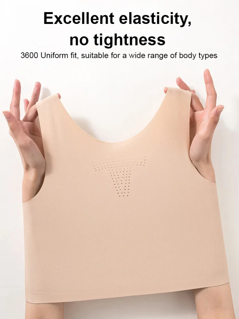 Women's Large Breasts Underwear Wide Shoulder Invisible Corset Antibump Thin Underwear Full Cup Vest Traceless Bra with Bra Pads 4