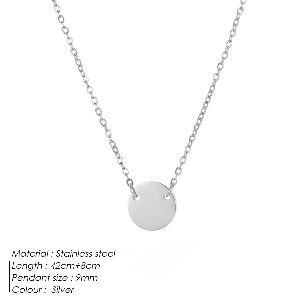 St-Delan 9mm Doppelseitige Runde Scheiben-Anhänger-Halskette aus Edelstahl, Zierliche Einfache Choker-Halskette, Verstellbarer Schmuck – Detail 9
