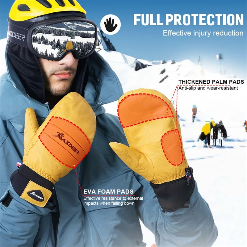 Ski Gloves Snowboard Mittens Men Women Winter Thermal Snow Gloves Leather Waterproof Anti Wear for Skiing Snowmobile Motorcycle 4