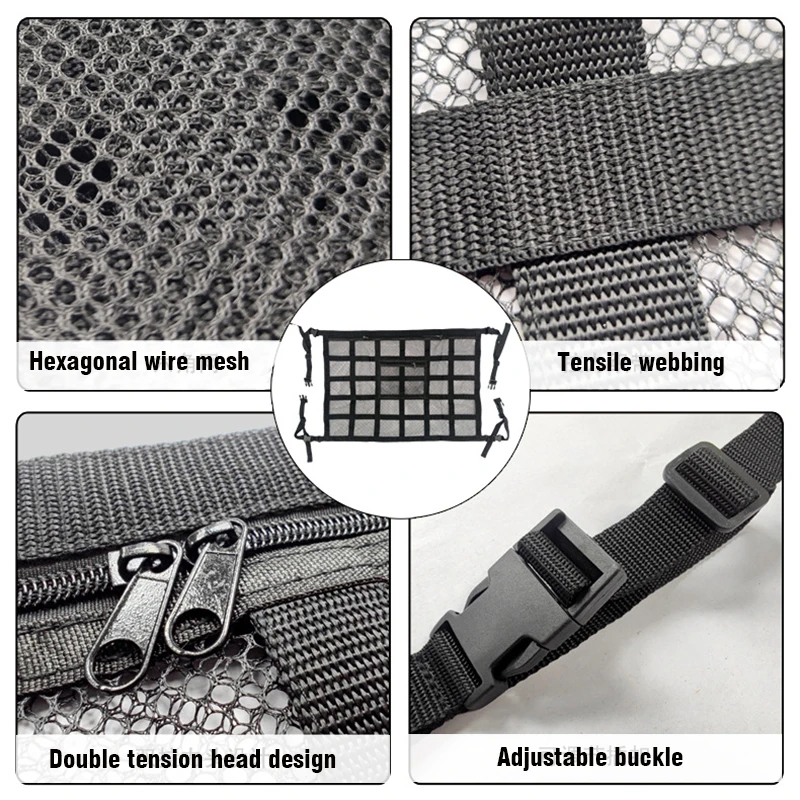 Neue Auto Decke Dach Innen Fracht Reiß verschluss verstellbare Netz Lagerung Netz Tasche Kleinigkeiten Organizer Mesh Tasche für Van Geländewagen Universal – Detail 1