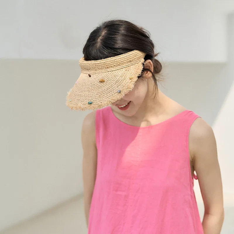 

Summer Hat Women Cap Visor Straw Empty Top UPF 50 Sun Protection Wide Brim Beach Accessory Sports Running Golf Yoga Outdoors
