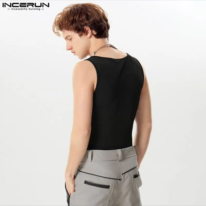 Men Bodysuits Men Bodysuits Mesh Patchwork Sexy Sleeveless Fashion Rompers Men Streetwear Transparent Skinny Male Bodysuit S-5XL INCERUN