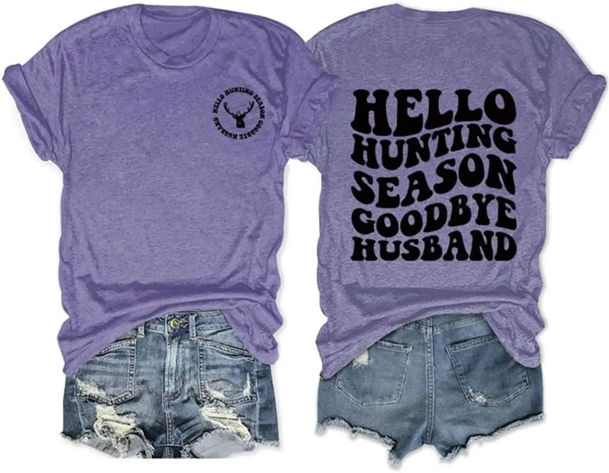 

Hello Hunting Season Goodbye Husband Sweatshirt,Trendy Printed Long Sleeve Pullover Casual Crew Neck Top