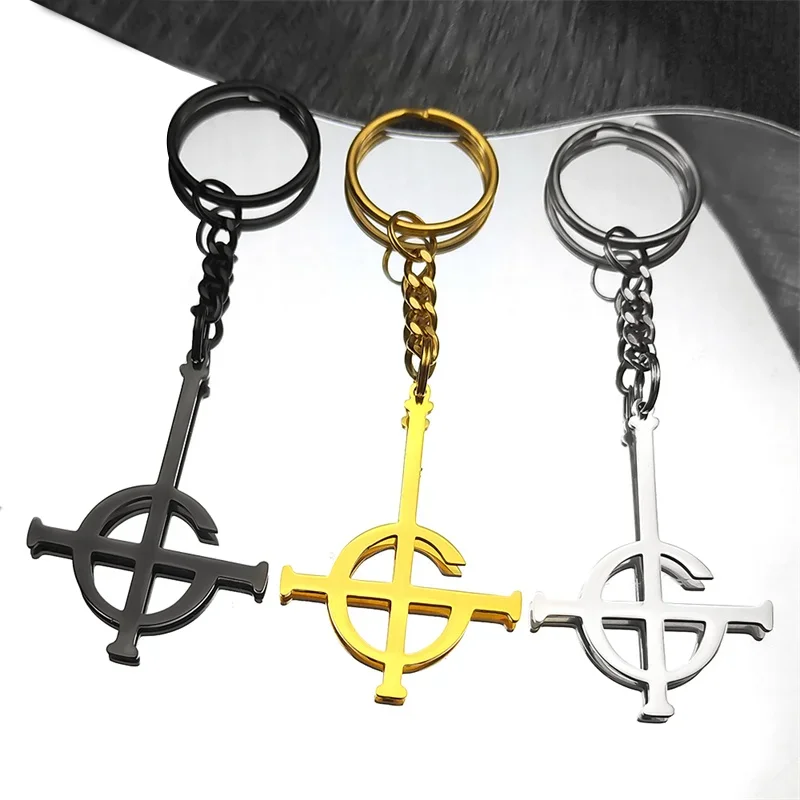 Ghost Nameless Band BC Edelstahl Schlüsselanhänger für Frauen Männer Ghoul Kreuz Musikband Maske Grucifix Schlüsselanhänger Schmuck Geschenk