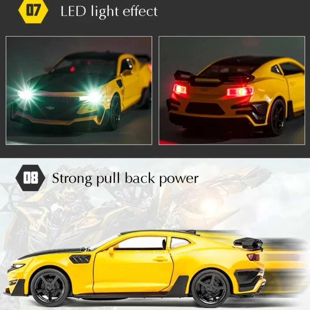 Scale 1/32 Camaro Toys Model Car Alloy Metal Diecast With 4 Door Opened Sound Light Pull Back Vehicle for Boy Gift Collection 4