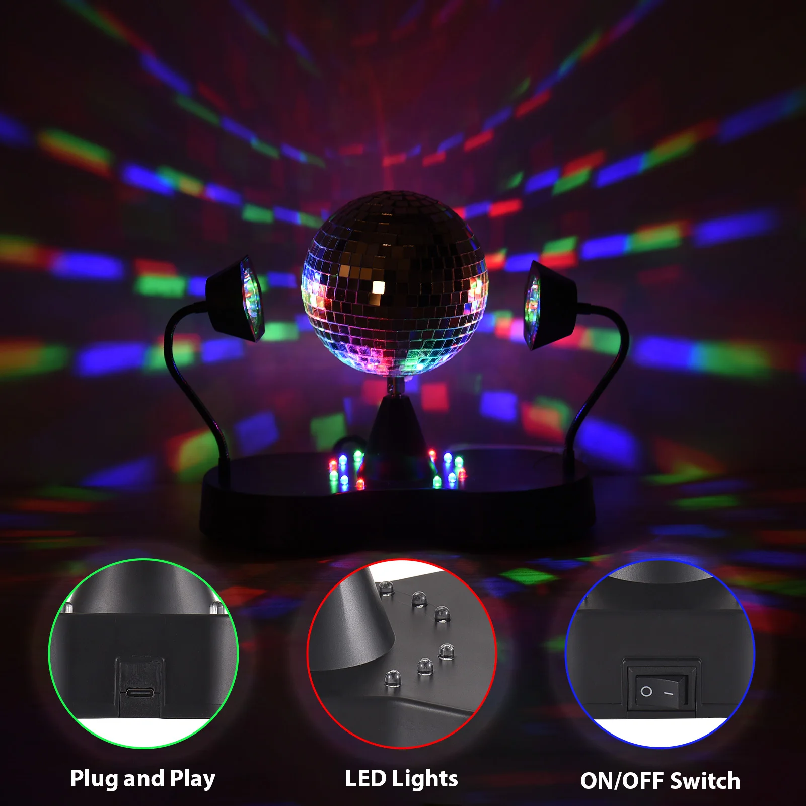 디스코 볼 라이트 RGB 스트로브 라이트 회전 디스코 볼 파티 장식 홈 가라오케 할로윈을위한 DJ 라이트 액세서리