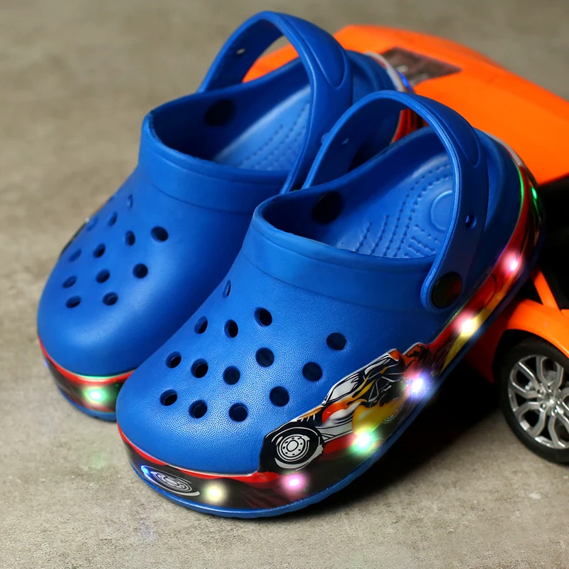 Summer Children Hole Sandals LED Lighted Flashing Light Shoes Boys Girls Beach Sandals Kids Breathable Fashion Sneakers 6
