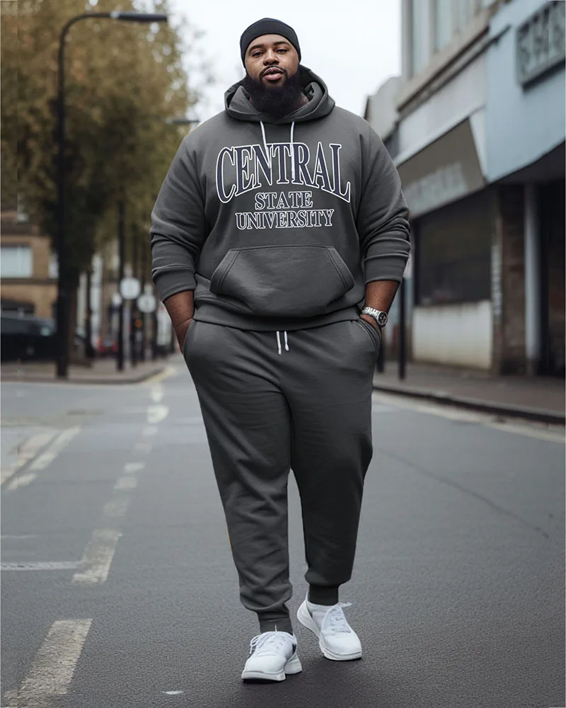 Biggmans Plus Size For Men's Clothing Malcolm X College Style Hoodie and Sweatpants Two Piece Set 7XL 8XL 9XL
