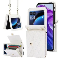 Sleek Cardholder Wallet Case with Long Lanyard Strap for Motorola Razr 2025 (Beige)
