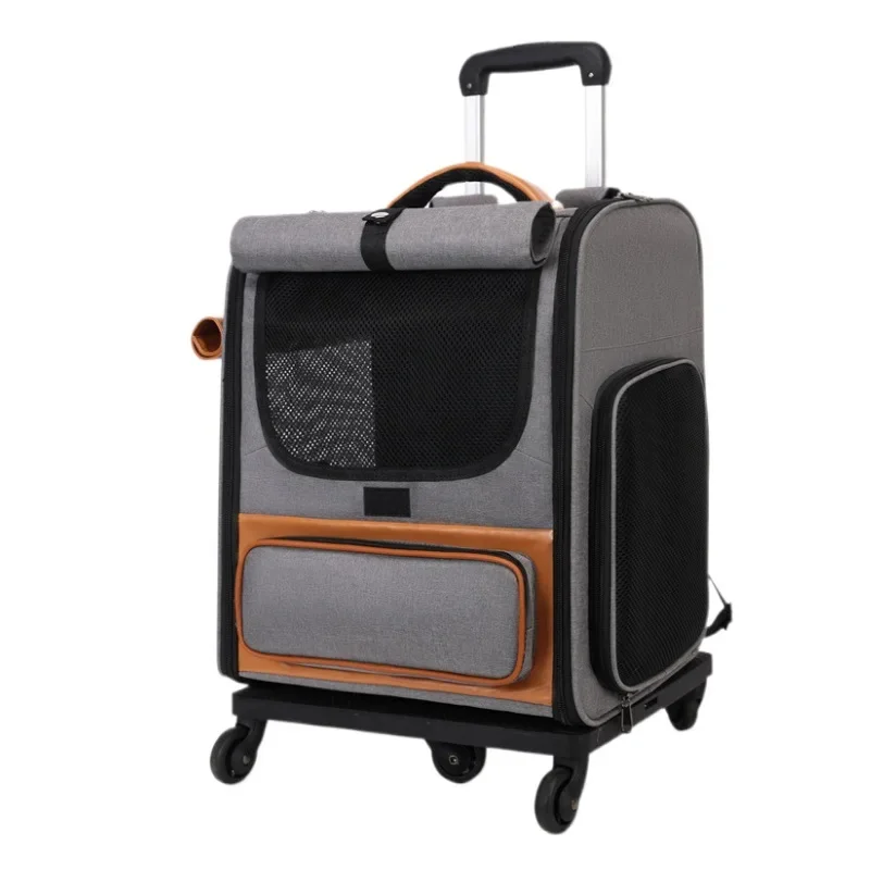 Pet Trolley Box Breathable Foldable Cat Bag Large Capacity Travel Portable Wheel Trolley Bag Pet Carriers Accessories