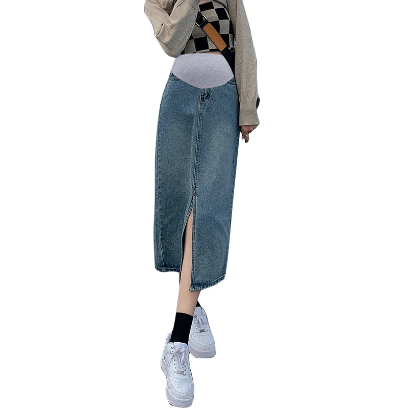 Pregnant Women Skirt Splits Denim Maternity Spring Summer Casual Pencil Straight Daily Wear