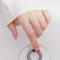 WYEAIIR 925 Sterling Silver Sweet Romantic Openwork Zircon Two Hearts Resizable Opening Ring For Women Luxury Jewelry 2