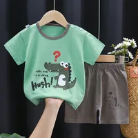 Vêtements imprimés de dessins animés, vêtements de maison en pur coton, costumes 2 pièces pour tout-petits, mode, survêtements mignons et décontractés, T-shirt + short contrasté 3