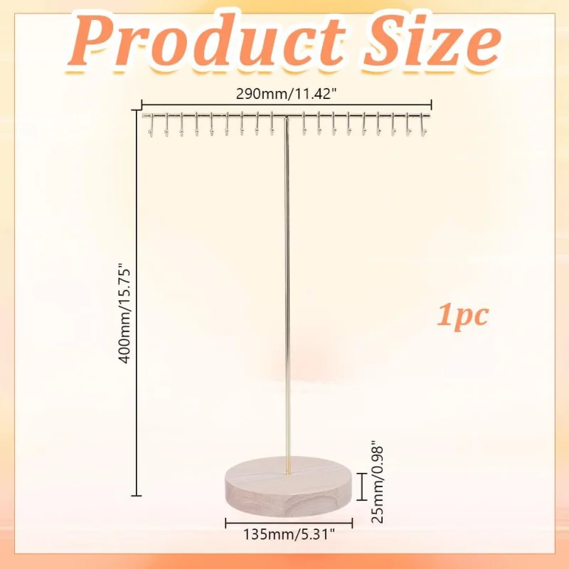 Jewelry Stand Holder Organizer Metal Jewelry Display Hanger with Wooden Base Tall Necklace Organizer Rack Aesthetic Storage