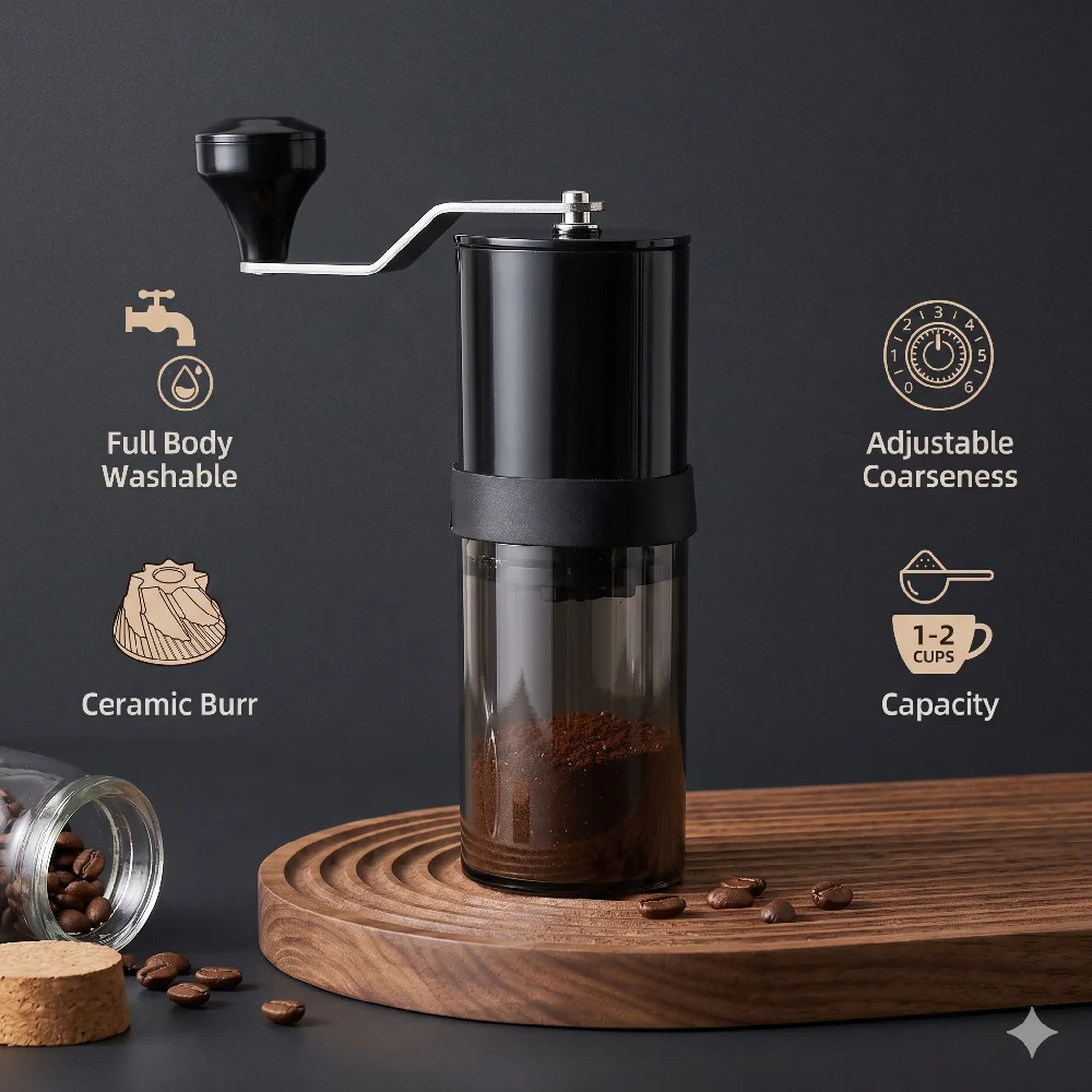 Retro Manual Coffee Grinder Ceramic Burr Hand Cranked Espresso Mill Foldable Portable Washable Bean Grinding For Travel Camping 1
