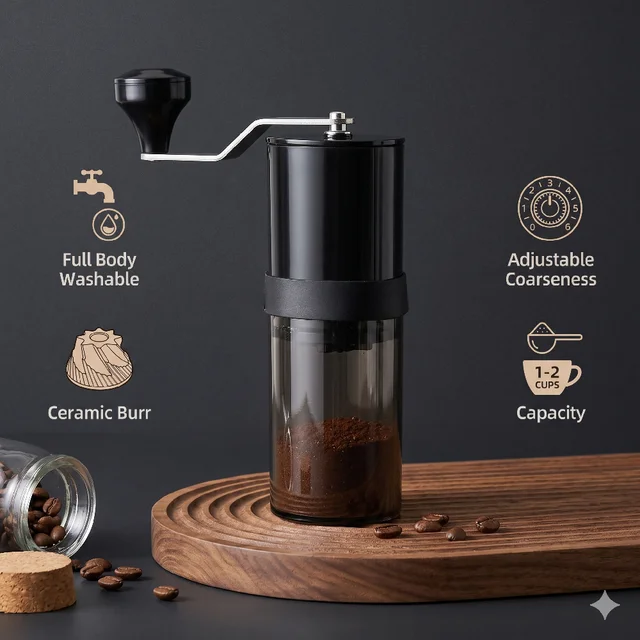 Retro Manual Coffee Grinder Ceramic Burr Hand Cranked Espresso Mill Foldable Portable Washable Bean Grinding For Travel Camping 1