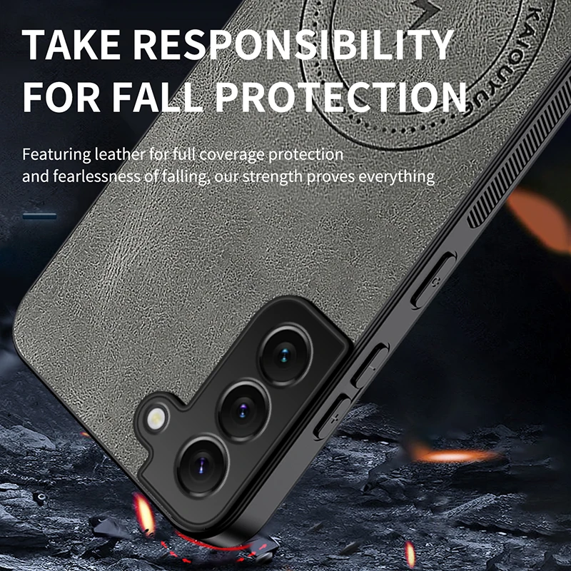Leather Matte Frosted Magnetic Shockproof Phone Case with Soft Bumper Cover