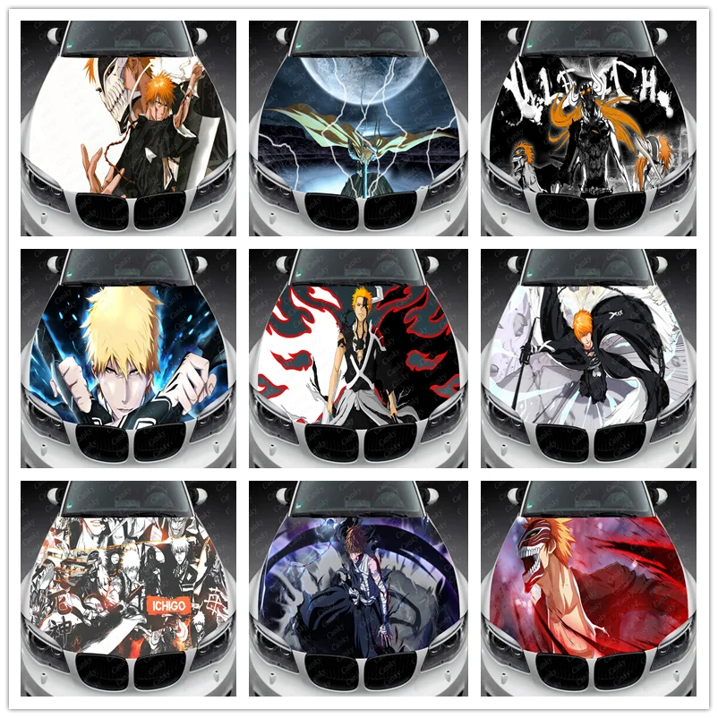

Kurosaki Ichigo Anime Bleach Itasha Hood Vinyl Stickers Wrap Vinyl Film Engine Cover Decals Sticker on Car Auto Accessories