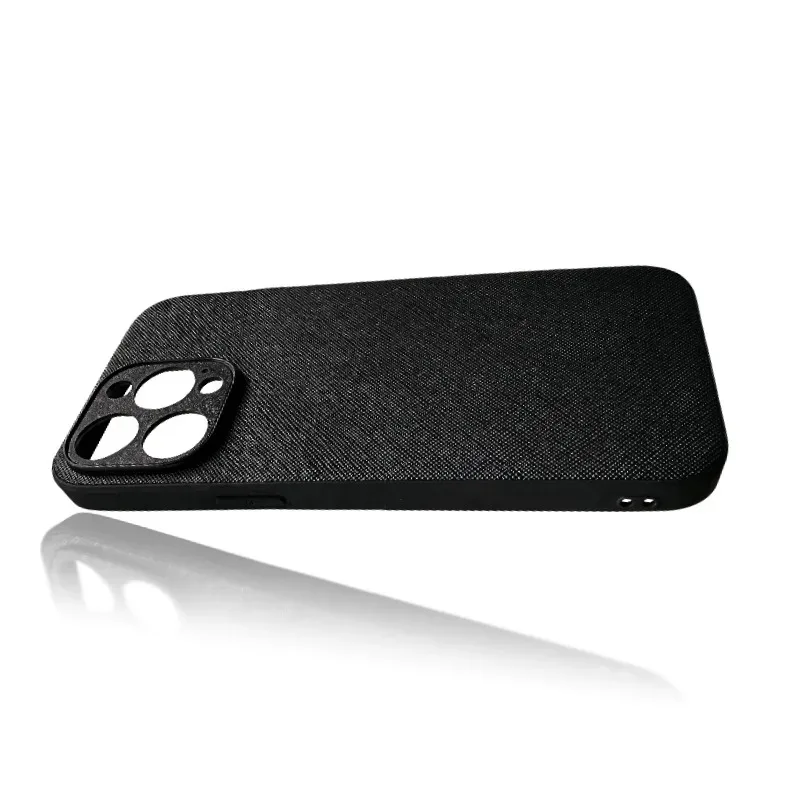 Minimalist TPU Lens Protection Leather Phone Case for Iphone 12 13 14 15 Pro Max Ultra-thin Hand Feel Business Crosshatch Design