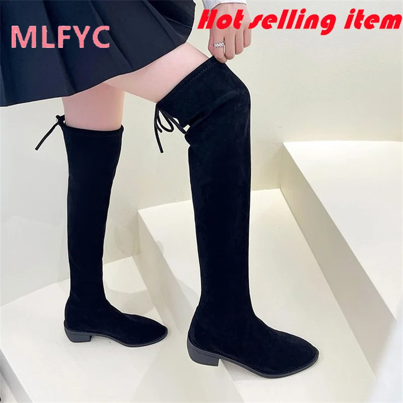 Boots, Women's Long Boots, Women's Knee Length Elastic Boots, Autumn and Winter New Plush Long Boots, Women's High Boots